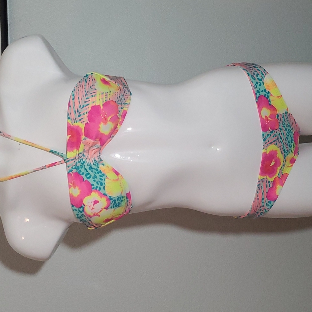 OP Junior's 2-Piece Bikini-Pink Hawaiian Floral- Padded- Lined-EUC-Sz S (3-5)